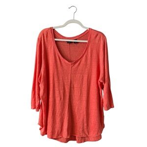 Tahari 100% Linen Boxy Blouse Top Plus Size‎ 1X Orange Casual Resortwear Neutral